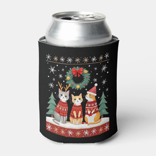 Rafraîchisseur Pour Canette Three Cat Funny Christmas Cat Ugly Xmas Sweater Me (Can devant)