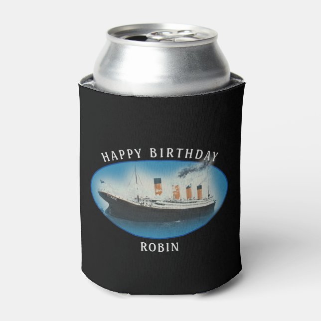 Rafraîchisseur Pour Canette Titanic Birthday Black RMS White Star Line Ship (Can devant)
