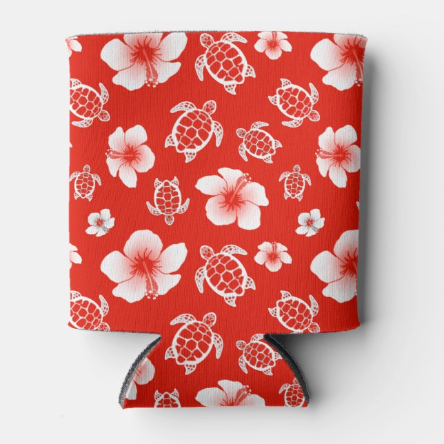 Rafraîchisseur Pour Canette Tortues de l'Hawaii rouge et Hibiscus (Devant)