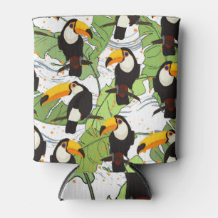 Rafraîchisseur Pour Canette Toucan tropical, palmiers verts, motif vintage.