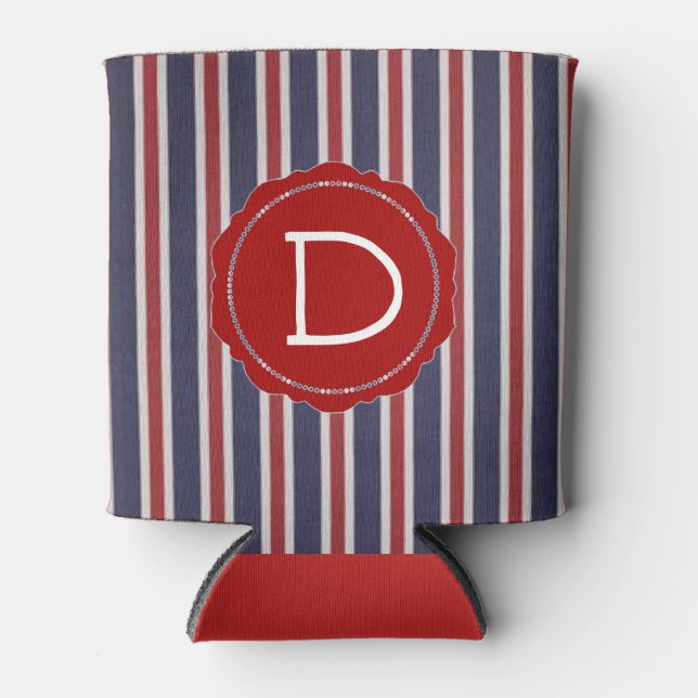Rafraîchisseur Pour Canette Tout-Américain Monogrammé Patriotique Striped Favo (Devant)