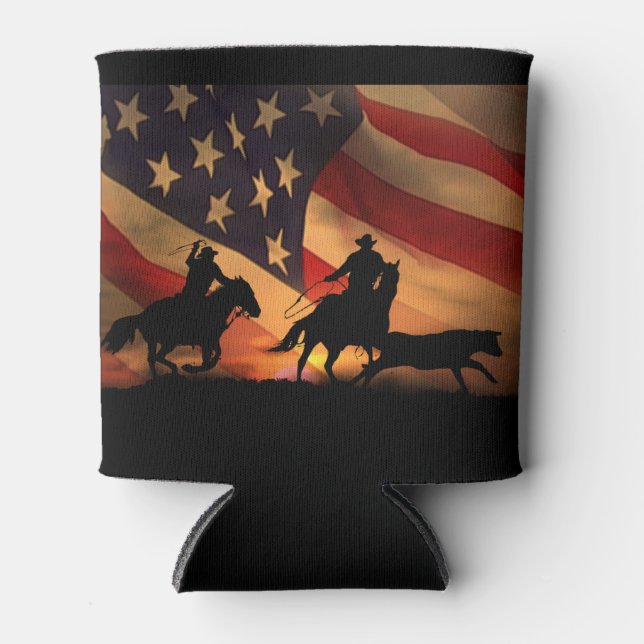 Rafraîchisseur Pour Canette Toute l'équipe américaine Roping Rodeo Can Cooler (Devant)