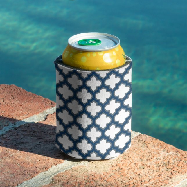 Rafraîchisseur Pour Canette Trellis bleu blanc et marine, treillis, Quatrefoil (Piscine in situ)