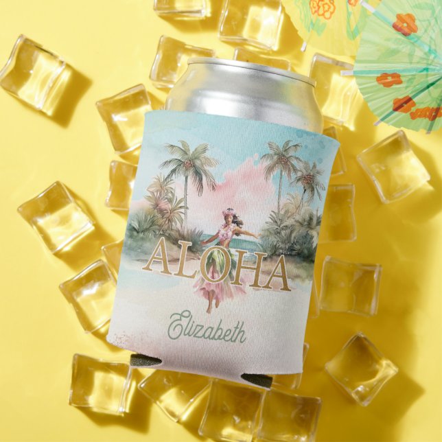 Rafraîchisseur Pour Canette Tropical Hula Girl Aloha Hawaii Custom Can Cooler (Été in situ)