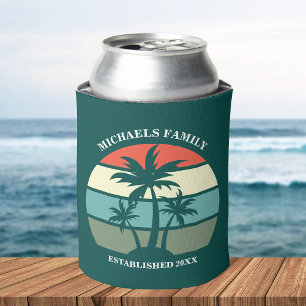 Rafraîchisseur Pour Canette Tropical Island Palm Tree Sunset Beach Party Turqu