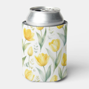 Rafraîchisseur Pour Canette Tulipes jaunes Peinture florale aquarelle Botaniqu