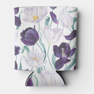 Rafraîchisseur Pour Canette Tulipes pourpres : Vintage réalisme blanc.