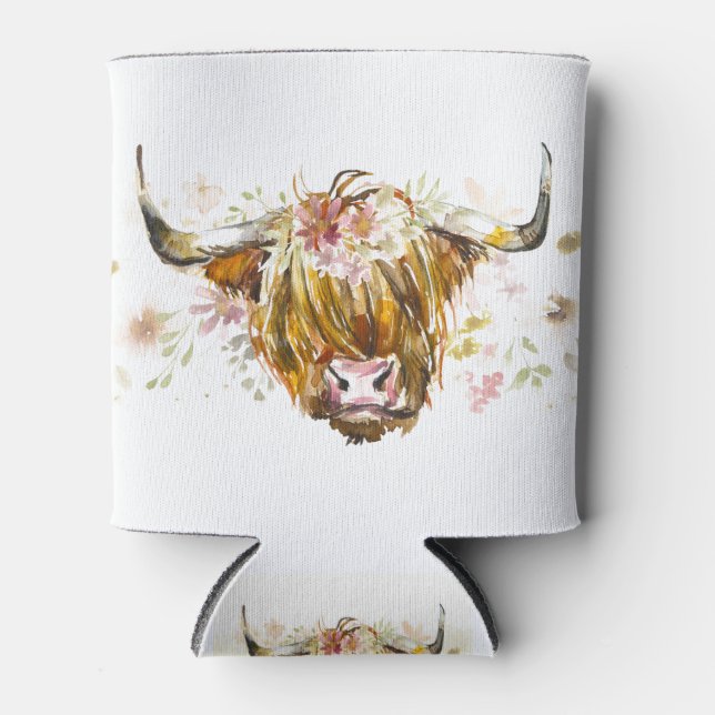 Rafraîchisseur Pour Canette Vache florale des Highlands (Devant)