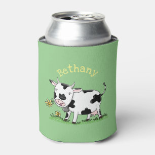 Rafraîchisseur Pour Canette Vache mignonne en vert dessin animé sur le terrain