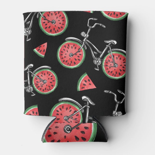Rafraîchisseur Pour Canette Vélos à roue de pastèque, motif d'été. (Devant)