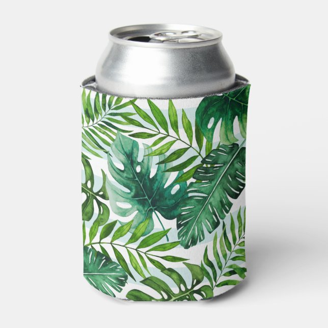 Rafraîchisseur Pour Canette Vert moderne Feuilles d'aquarelle tropicale (Can devant)