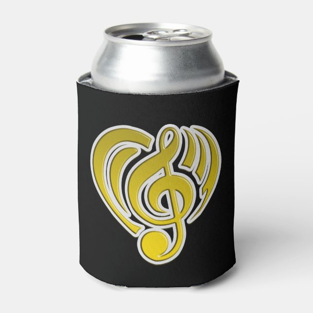 Rafraîchisseur Pour Canette Vibrations Amour Musical Coeur Jaune Musique Note  (Can devant)