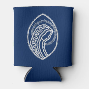 Rafraîchisseur Pour Canette Vierge Marie, dentelle blanche, bleu marine