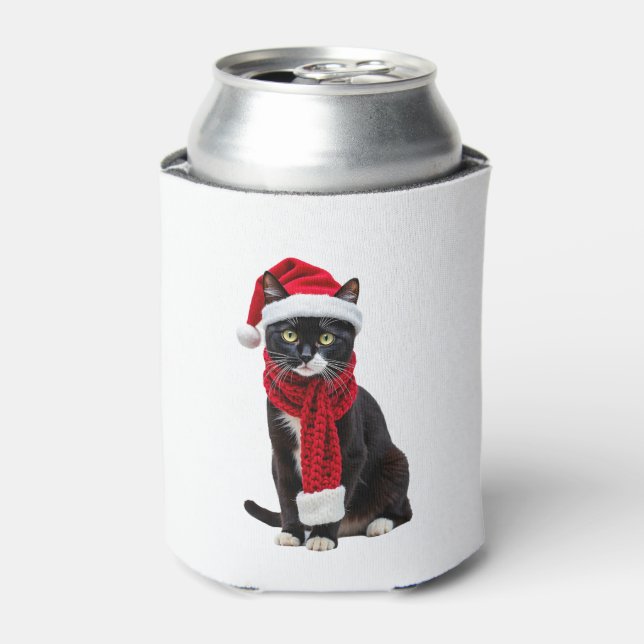 Rafraîchisseur Pour Canette Vilain Noël Chat Noir Santa Hat Scarf Fête C (Can devant)