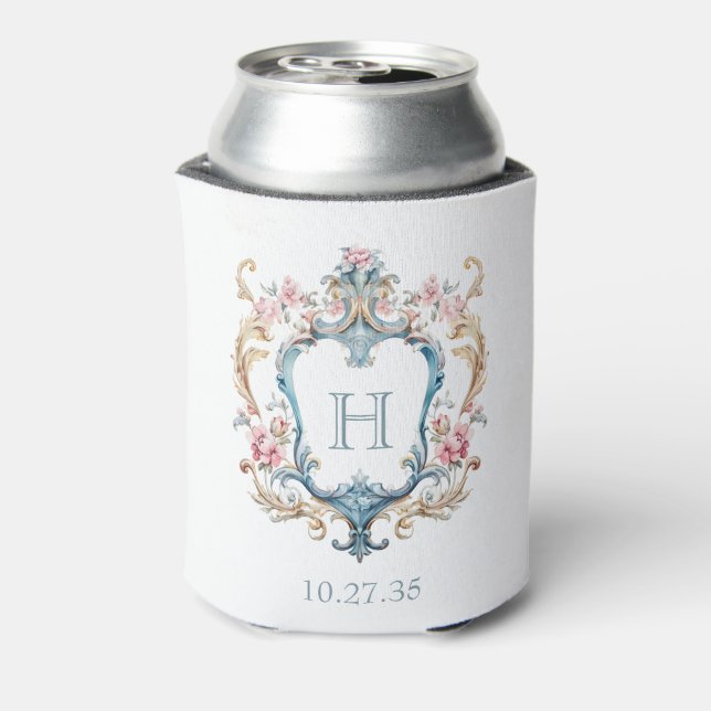 Rafraîchisseur Pour Canette Vintage Monogramme Floral Crest Mariage (Can Dos)