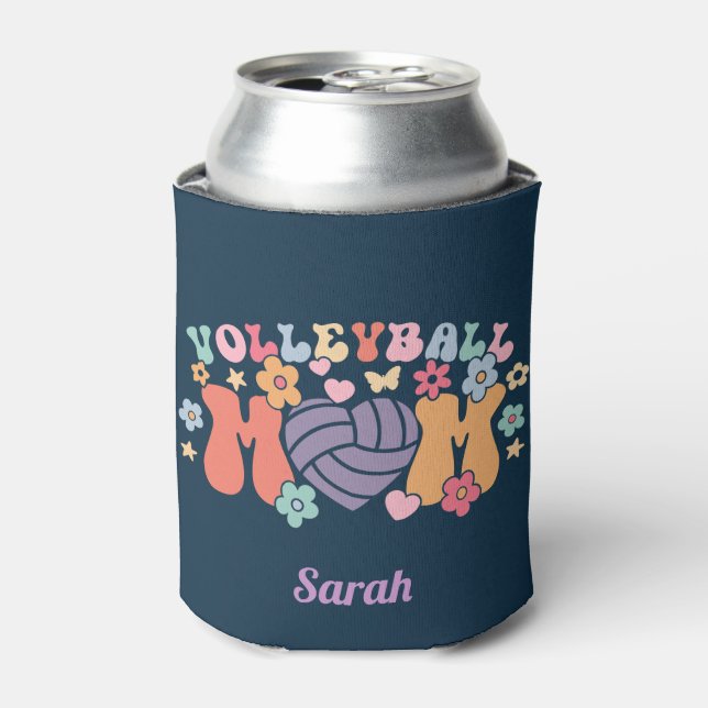 Rafraîchisseur Pour Canette Volleyball Maman Ball Heart Floral Retro Can Coole (Can devant)