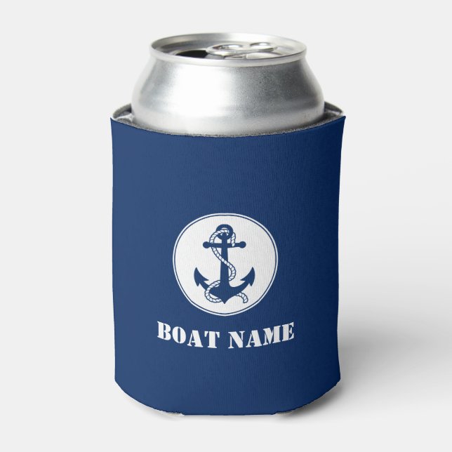 Rafraîchisseur Pour Canette Votre nom de bateau Ancre et corde Navy Blue (Can devant)