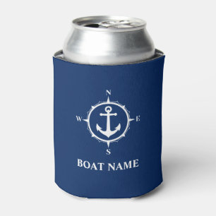 Rafraîchisseur Pour Canette Votre nom de bateau Compass Ancre Navy Can Cooler
