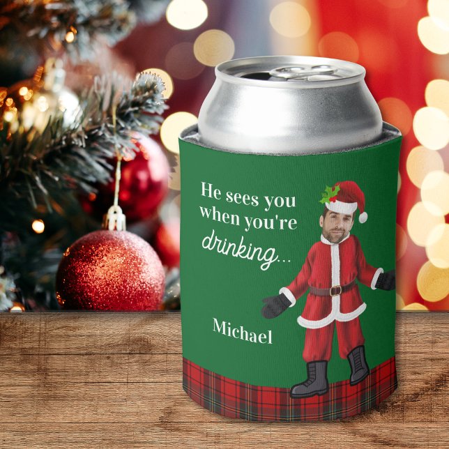 Rafraîchisseur Pour Canette Vous voyez quand vous buvez un cadeau personnalisé (funny photo face christmas can cooler gift idea for him with santa and custom photo face with name)