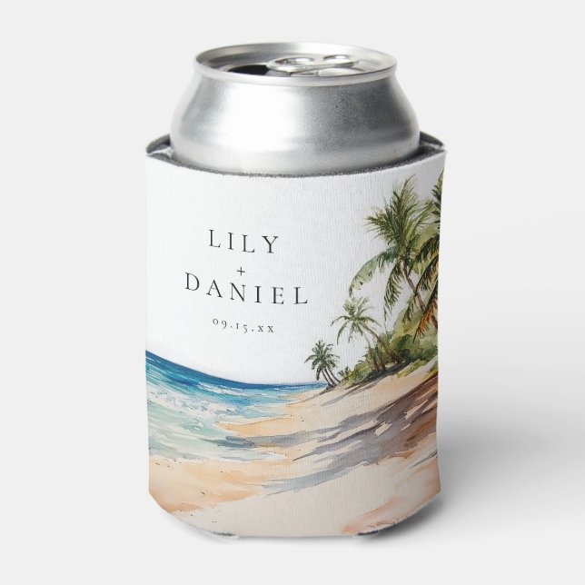 Rafraîchisseur Pour Canette Watercolor Tropical Beach Wedding (Can devant)