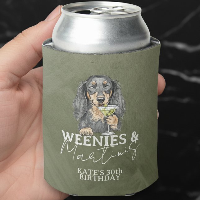 Rafraîchisseur Pour Canette Weenies tirés à la main et Martinis Dachshund (Celebrate with this Hand Drawn Weenies and Martinis Dachshund Can Cooler! )