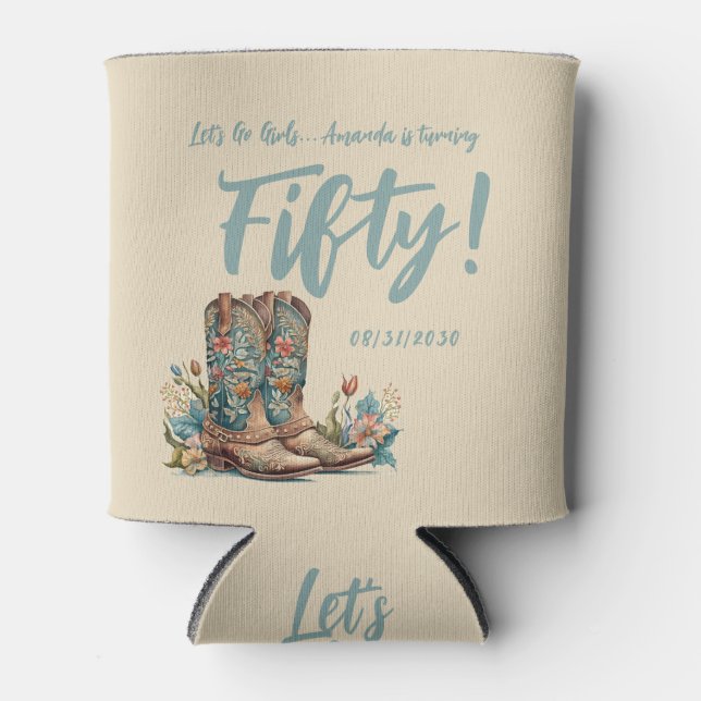 Rafraîchisseur Pour Canette Western Boots Floral Cinquantième anniversaire fêt (Devant)