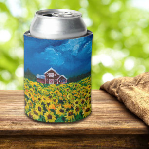Rafraîchisseur Pour Canette western country red barn summer sunflower field