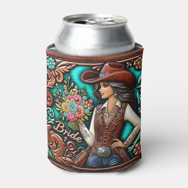 Rafraîchisseur Pour Canette Western Leather Print Mariage Bride Nom personnali (Can devant)