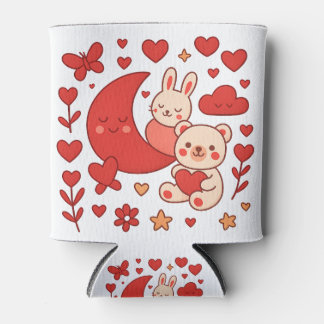 Rafraîchisseur Pour Canette Whimsical Bunny and Bear Moon Heart Can Cooler
