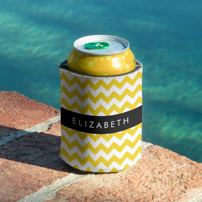 Rafraîchisseur Pour Canette Zigzag Jaune, Chevron Jaune, Votre Nom (Piscine in situ)