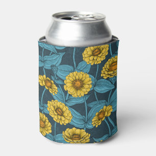 Rafraîchisseur Pour Canette Zinnias jaune sur bleu foncé