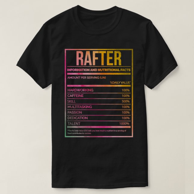 Rafter Funny Rafting Nutrition Label in Watercolor T-Shirt (Design Front)