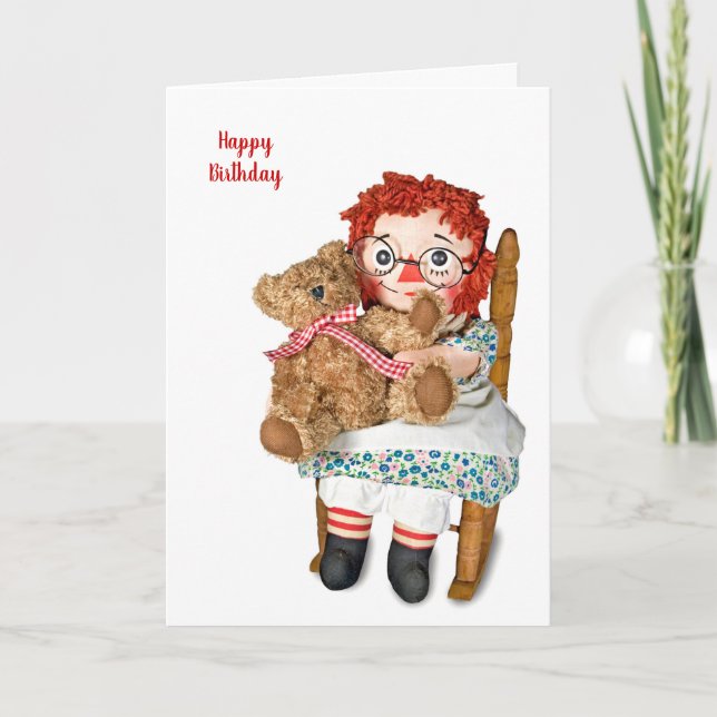 Rag doll and teddy bear birthday card (Front)