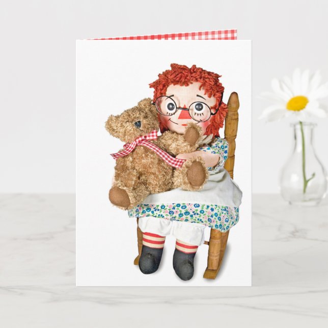 Rag doll and teddy bear in chair card (Small Plant)