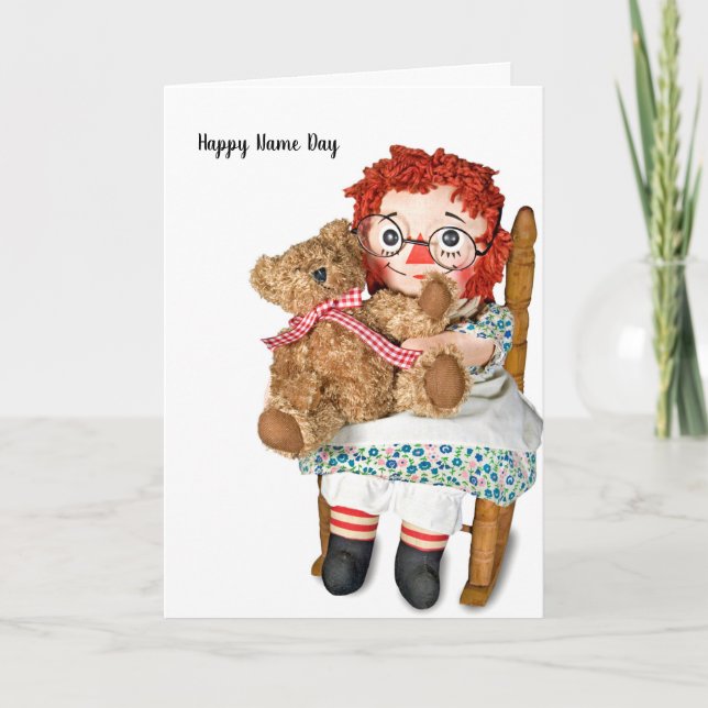 Rag doll and teddy bear Name Day Card (Front)