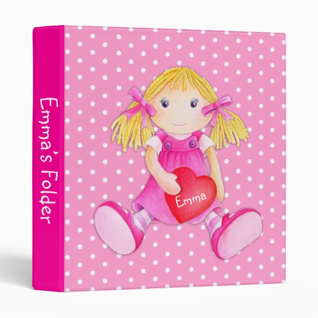 Rag doll polka dot flowers pink named folder binder (Front/Spine)