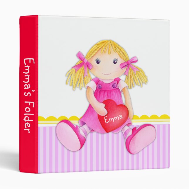 Rag doll stripes yellow red pink named folder binder (Front/Spine)