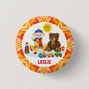 Rag Doll, Teddy and Smiling Sun  Personalized 1 Inch Round Button