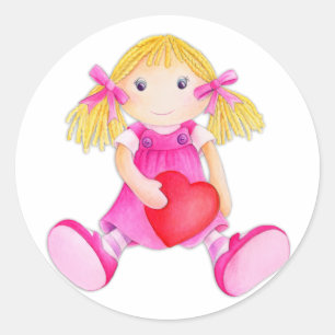 Rag doll whimsical girl pink white sticker