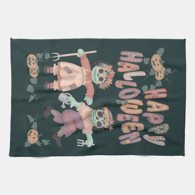 Rag Doll Zombies - Happy Halloween Kitchen Towel 4 (Horizontal)