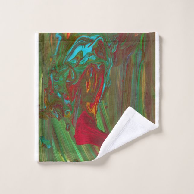 Rag To Riches 1 Bold Red Green Abstract Bath Towel (Gant de toilette)