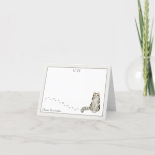 Ragamuffin Cat Gray Border Monogram Name Folded Thank You Card