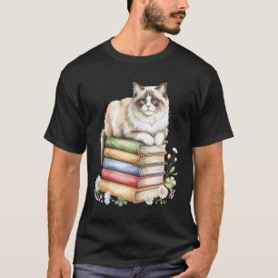 Ragdoll Cat Bookworm Flowers Book Reading Books Pu T-Shirt