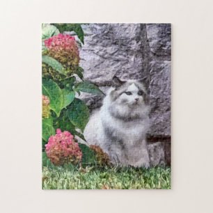 Ragdoll Cat By Hydrangea Jigsaw Puzzle