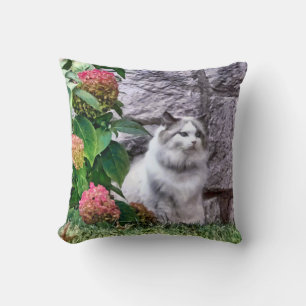 Ragdoll Cat By Hydrangea Throw Pillow