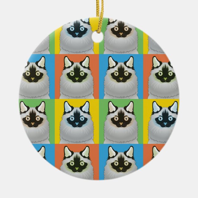 Ragdoll Cat Cartoon Pop-Art (Seal-Point) Ceramic Ornament (Front)