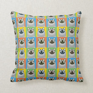 Ragdoll Cat Cartoon Pop-Art (Seal-Point) Throw Pillow