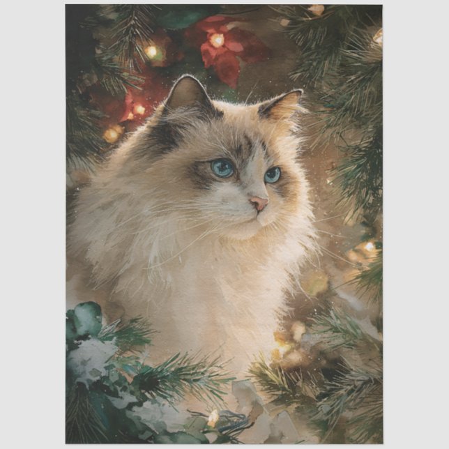 Ragdoll Cat Christmas Decoupage Tissue Paper (Front)