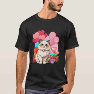 Ragdoll Cat Cute Heart Balloons Cat Lover Valentin T-Shirt