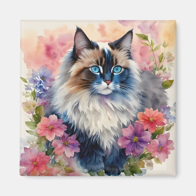 Ragdoll Cat Floral Art Magnet (Front)